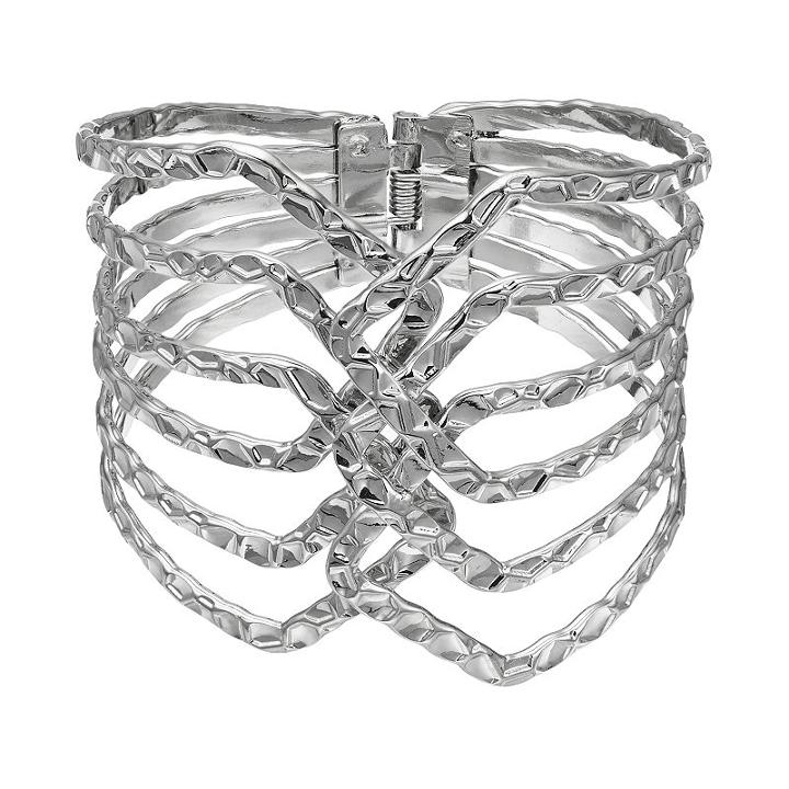 Textured Multi Row Hinged Bangle Bracelet, Teens, Green