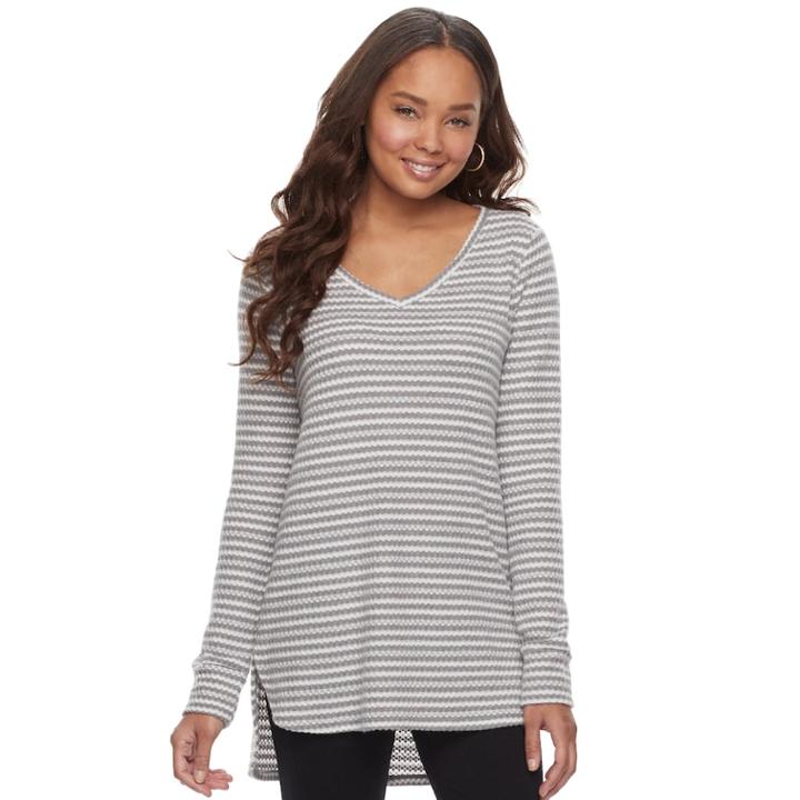 Women's Sonoma Goods For Life&trade; V-neck Waffle Weave Tunic, Size: Medium, Med Grey