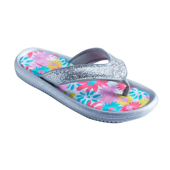 Girls 4-16 Tropical Flower Molded Sport Flip Flops, Girl's, Size: 12/13, Grey Other