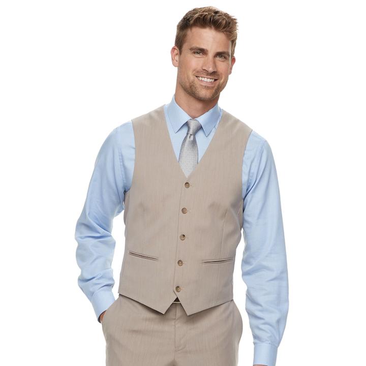 Men's Savile Row Modern-fit Striped Tan Suit Vest, Size: Xl, Brown