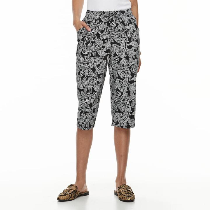 Petite Gloria Vanderbilt Marjorie Printed Capris, Women's, Size: S Petite, Dark Blue