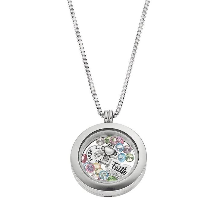 Blue La Rue Stainless Steel 1-in. Round Faith Charm Locket, Women's, Size: 24