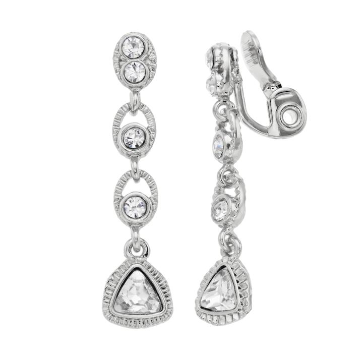 Napier Simulated Crystal Linear Drop Clip-on Earrings, Women's, Silver