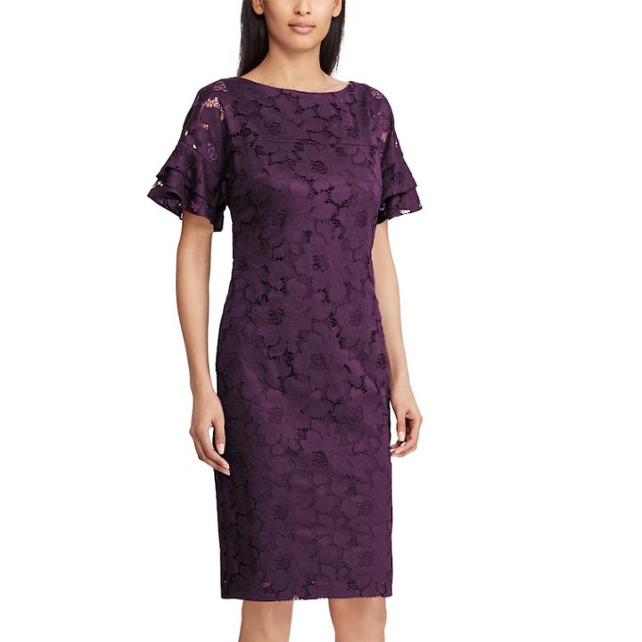 Women's Chaps Lace Ruffle-sleeve Sheath Dress, Size: 6, Purple