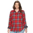 Plus Size Chaps Plaid Twill Button-down Shirt, Women's, Size: 3xl, Red