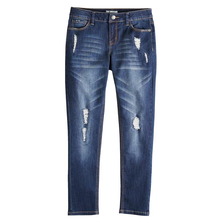 Girls 7-16 Mudd&reg; Destructed Denim Skinny Jeans, Size: 7, Blue