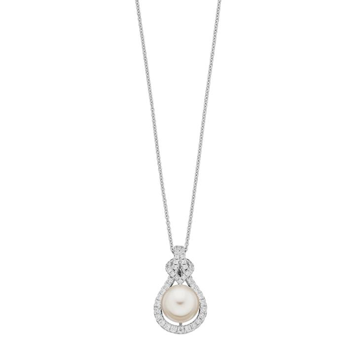 Sterling Silver Freshwater Cultured Pearl & Cubic Zirconia Teardrop Pendant, Women's, Size: 18, White
