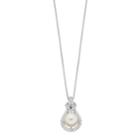 Sterling Silver Freshwater Cultured Pearl & Cubic Zirconia Teardrop Pendant, Women's, Size: 18, White