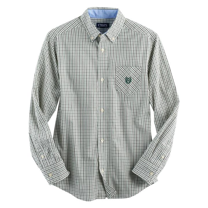 Boys 4-20 Chaps Plaid Button-down Shirt, Size: 10-12, Dark Green