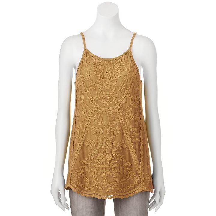 Juniors' Rewind Embroidered Cage Back Tank, Teens, Size: Small, Gold