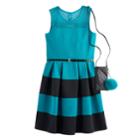 Girls 7-16 & Plus Size Knitworks Belted Textured Skater Dress With Crossbody Purse, Size: 10, Green Oth