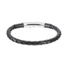 Focus For Men Stainless Steel & Leather Braided Bangle Bracelet, Silver