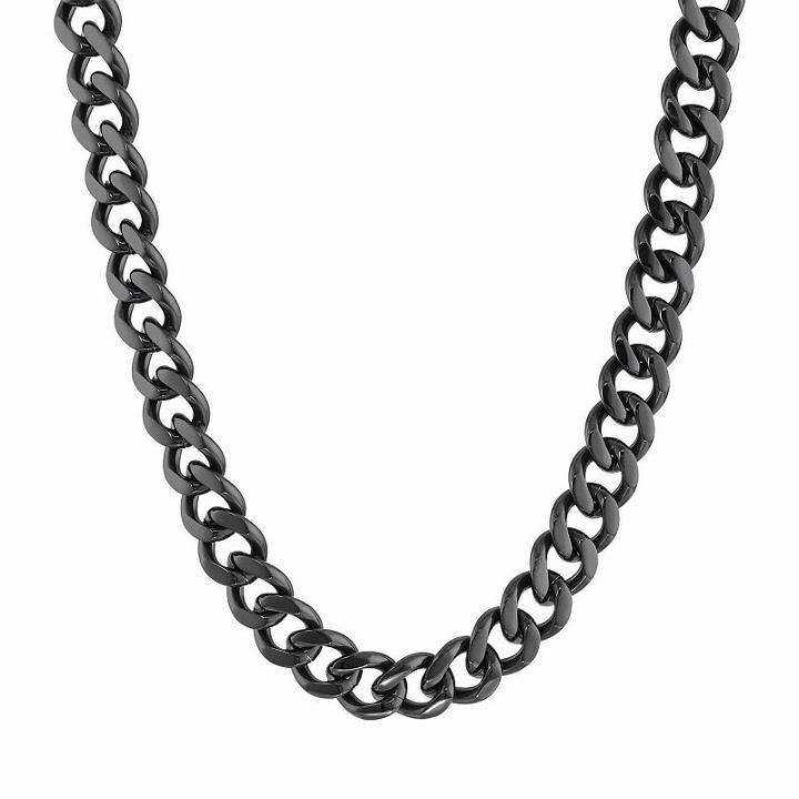 Lynx Black Ion-plated Stainless Steel Curb Chain Necklace - 22 In. - Men, Size: 22