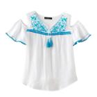 Disney D-signed Pirates Of The Caribbean: Dead Men Tell No Tales Girls 7-16 Embroidered Cold Shoulder Gauze Top, Size: Medium, White