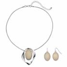 White Twisted Oval Pendant Necklace & Drop Earring Set, Women's, White Oth