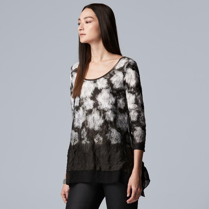Women's Simply Vera Vera Wang Printed Crinkle Tee, Size: Medium, Natural