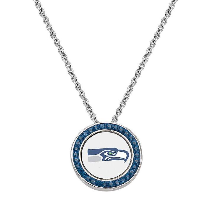 Seattle Seahawks Team Logo Crystal Pendant Necklace - Made With Swarovski Crystals, Women's, Size: 18, Blue
