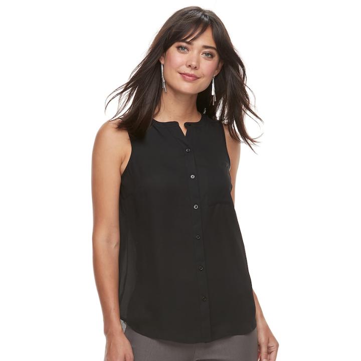 Women's Apt. 9&reg; Splitback Georgette Tank, Size: Large, Black