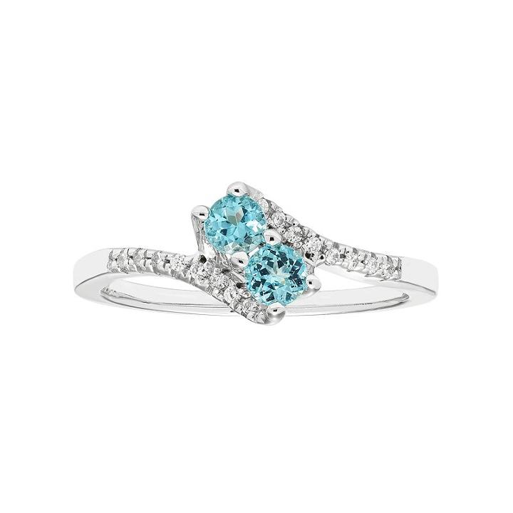 Sterling Silver Blue Topaz Two Stone & Diamond Accent Bypass Ring, Women's, Size: 5