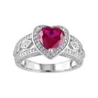 Lab-created Ruby & 1/10 Carat T.w. Diamond Sterling Silver Heart Halo Ring, Women's, Size: 7, Red