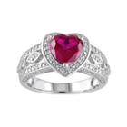 Lab-created Ruby & 1/10 Carat T.w. Diamond Sterling Silver Heart Halo Ring, Women's, Size: 7, Red