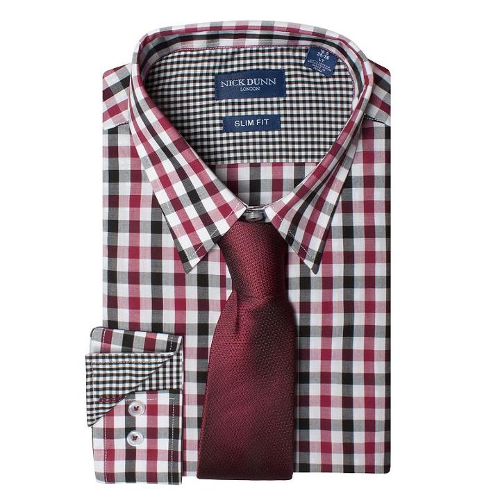 Big & Tall Men's Nick Dunn Slim Tall Patterned Easy-care Spread-collar Dress Shirt & Tie Set, Size: 3xlt 38/39, Red