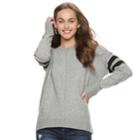 Juniors' Pink Republic Varsity Striped Sweater, Teens, Size: Medium, Light Grey