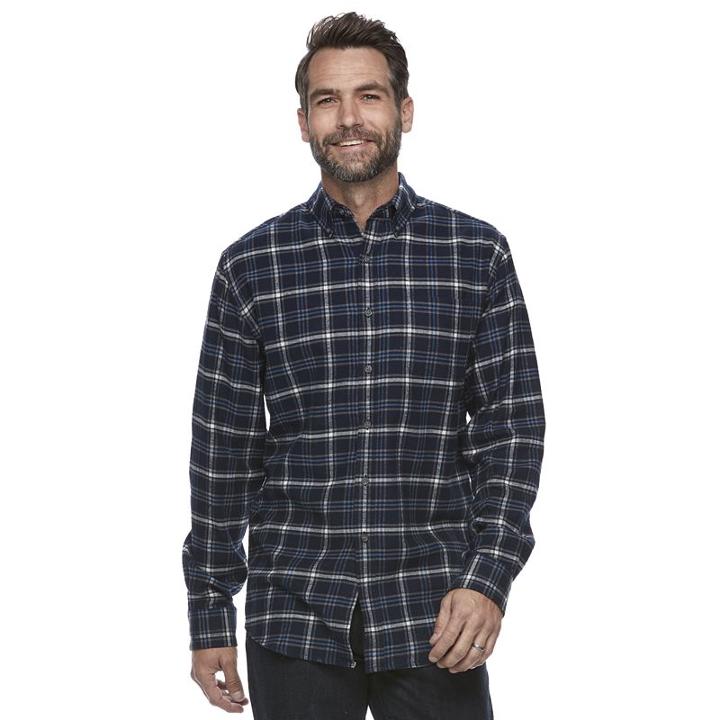 Men's Croft & Barrow&reg; True Comfort Plaid Classic-fit Flannel Button-down Shirt, Size: Medium, Dark Blue