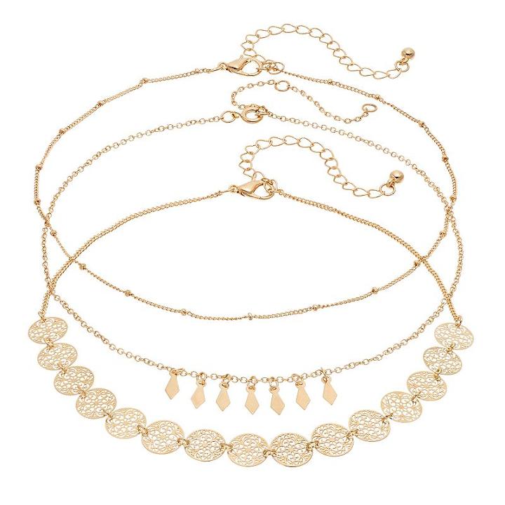 Filigree Disc, Shaky Kite & Beaded Choker Necklace Set, Women's, Gold