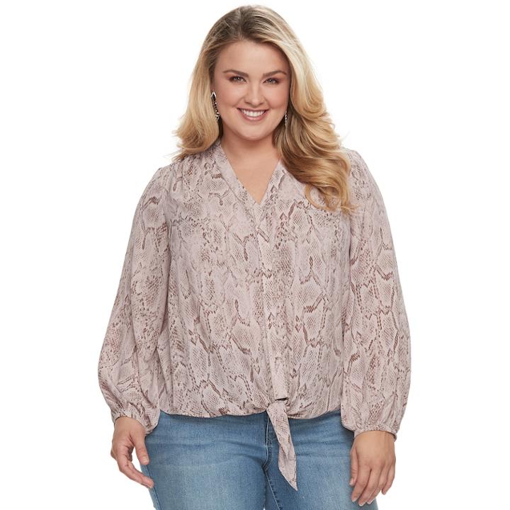 Plus Size Jennifer Lopez Tie Front Top, Women's, Size: 3xl, Light Pink