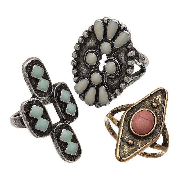 Mudd&reg; Antiqued Geometric Ring Set, Women's, Size: 7, Multicolor