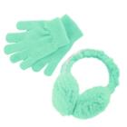 Girls 4-16 Faux-fur Sequin Halo Earmuffs & Gloves Set, Lt Green