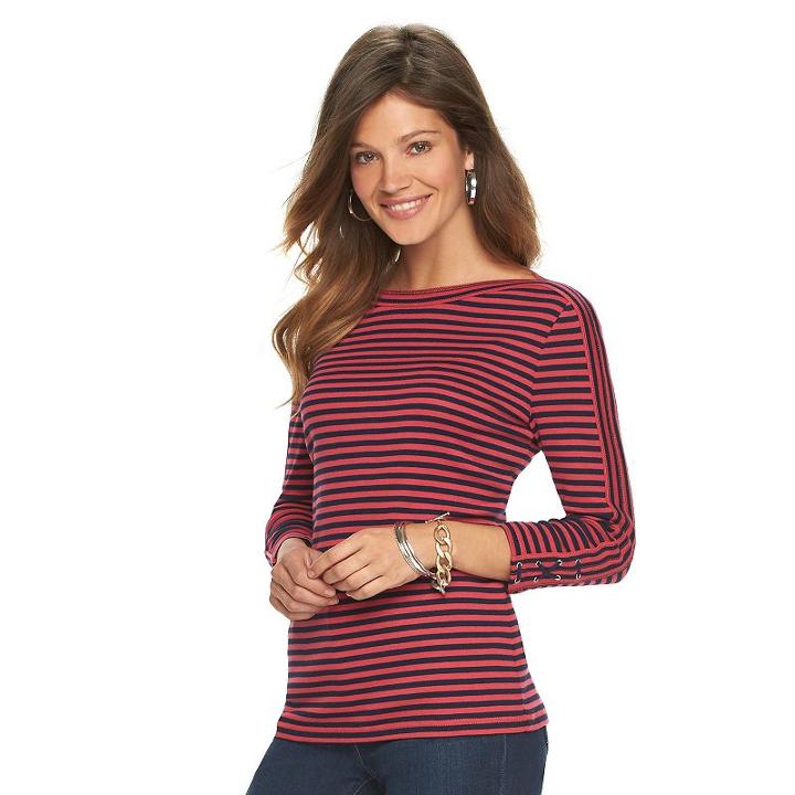 Petite Chaps Striped Boatneck Tee, Women's, Size: Xl Petite, Pink