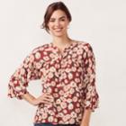 Women's Lc Lauren Conrad Floral Shirred Blouse, Size: Xl, Red