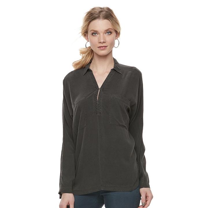 Women's Rock & Republic&reg; High-low Shirt, Size: Medium, Grey (charcoal)