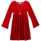 Girls 7-16 & Plus Size Velvet Dress With Necklace, Size: 14, Dark Red