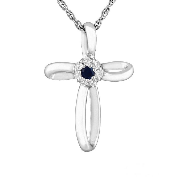 Sterling Silver Lab-created Sapphire Cross Pendant, Women's, Size: 18, Blue
