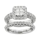 Igl Certified Diamond Square Halo Engagement Ring Set In 14k White Gold (1 Carat T.w.), Women's, Size: 6