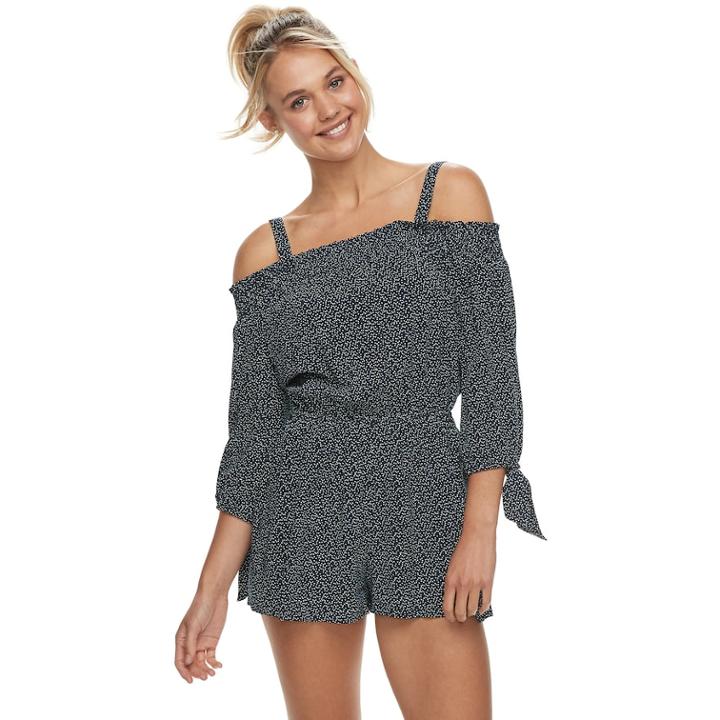 Juniors' As U Wish Tie-sleeve Off-shoulder Romper, Teens, Size: Large, Blue