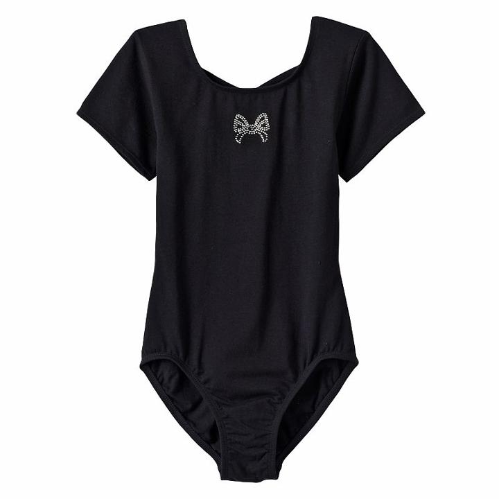 Girls 4-14 Jacques Moret Short-sleeved Bow Leotard, Girl's, Size: Xs, Black