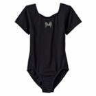 Girls 4-14 Jacques Moret Short-sleeved Bow Leotard, Girl's, Size: Xs, Black