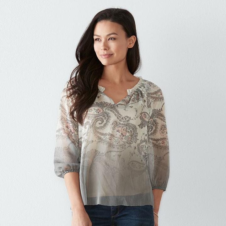 Petite Sonoma Goods For Life&trade; Paisley Popover Top, Women's, Size: L Petite, Lt Green