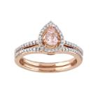 10k Rose Gold 1/3 Carat T.w. Diamond & Morganite Teardrop Engagement Ring Set, Women's, Size: 5, Pink