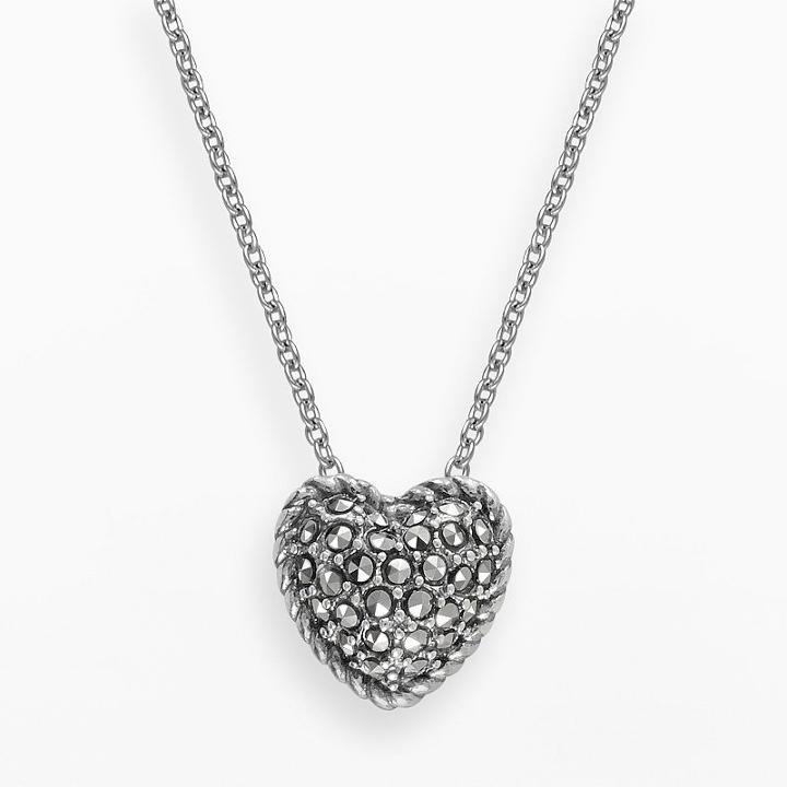 Lavish By Tjm Sterling Silver Heart Pendant - Made With Swarovski Marcasite, Women's, Size: 18, Black