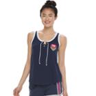 Juniors' So&reg; Beach Squad Lace-up Tank Top, Size: Small, Blue