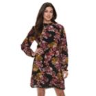 Women's Nina Leonard Floral Mockneck Shift Dress, Size: Xl, Dark Grey