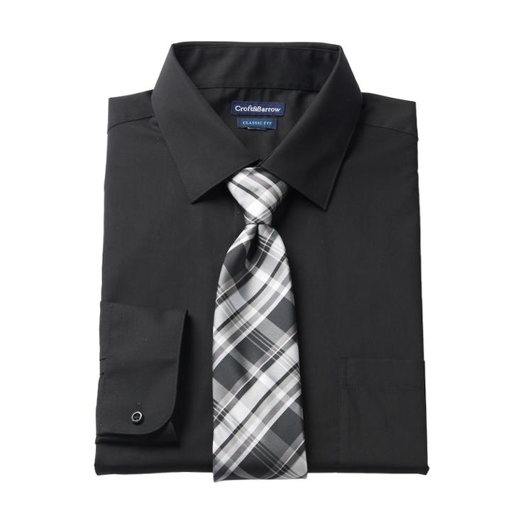 Men's Croft & Barrow&reg; Classic-fit Stretch-collar Dress Shirt And Patterned Tie Boxed Set, Size: M-34/35, Black
