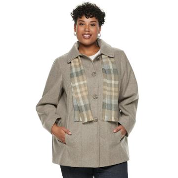 Plus Size Tower By London Fog Wool Blend Jacket & Scarf Set, Women's, Size: 3xl, Med Beige