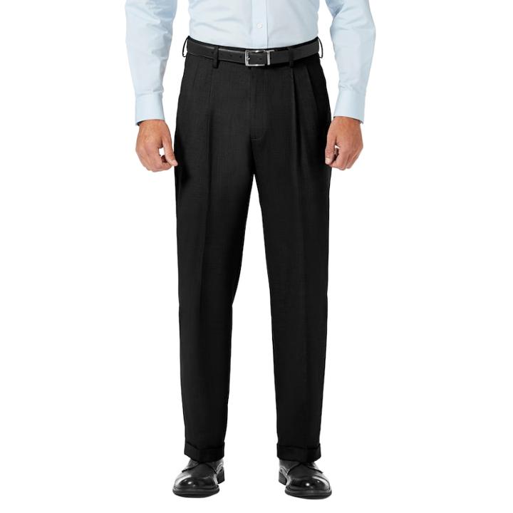 Men's J.m. Haggar Premium Classic-fit Stretch Sharkskin Pleated Dress Pants, Size: 34x34, Black