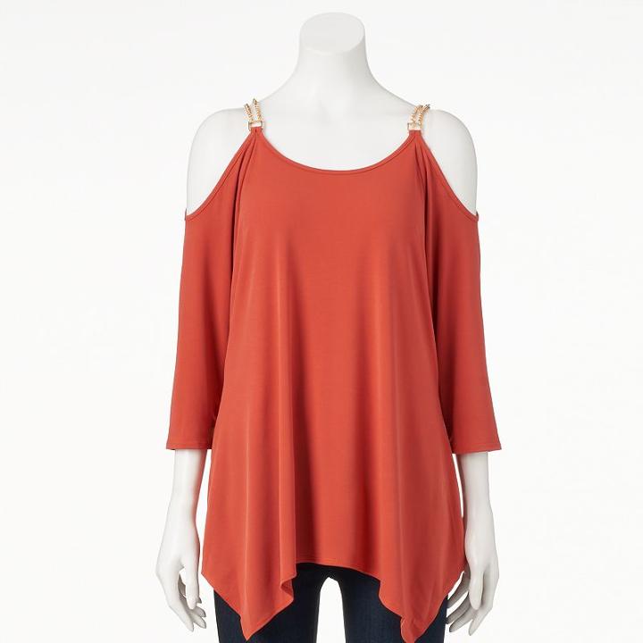 Women's Double Click Chain Cold-shoulder Top, Size: Medium, Red/coppr (rust/coppr)